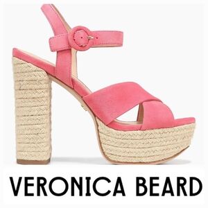 Veronica Beard Lucille Coral Pink Suede Espadrille Platform Sandals Sz 9